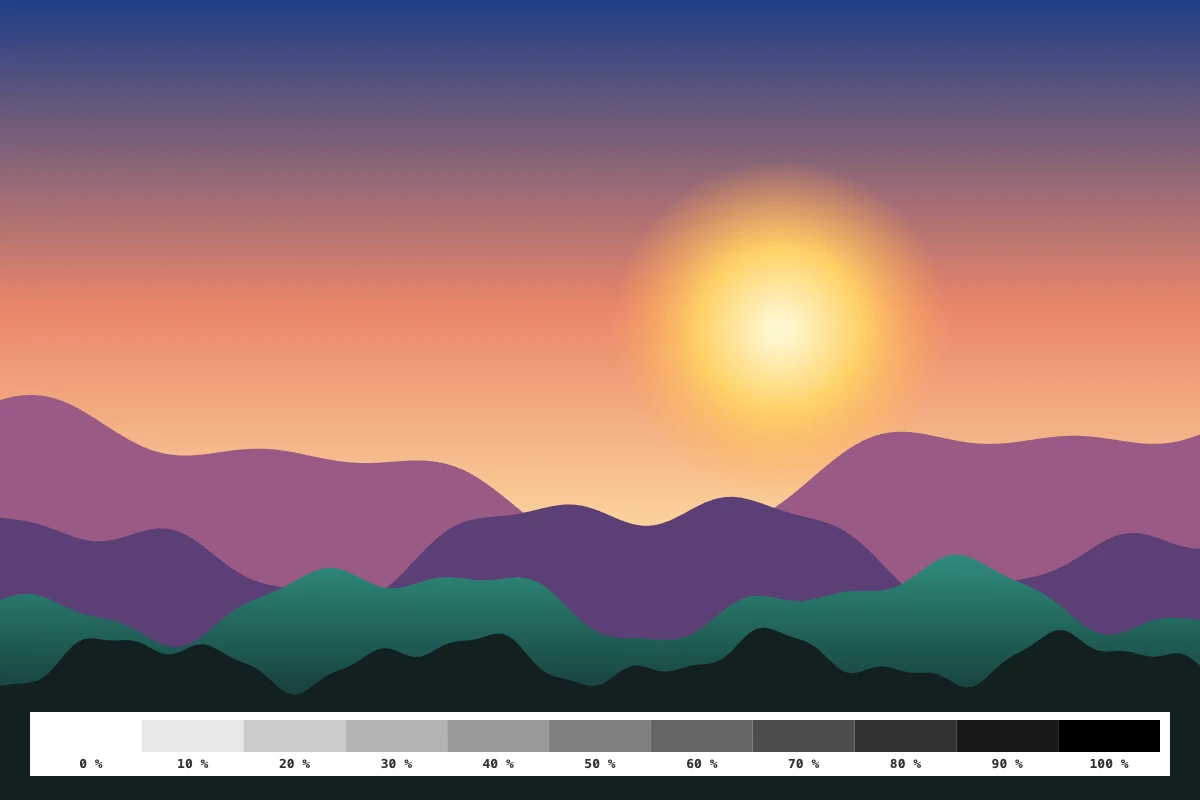 Ausgangsbild vor dem Rastern: Sonnenuntergang über violetten Bergketten