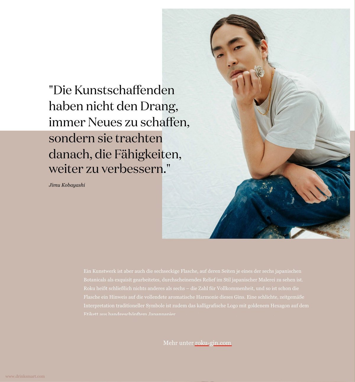 Seite des Advertorials mit einem Zitat von Jimu Kobayashi neben seinem Porträt