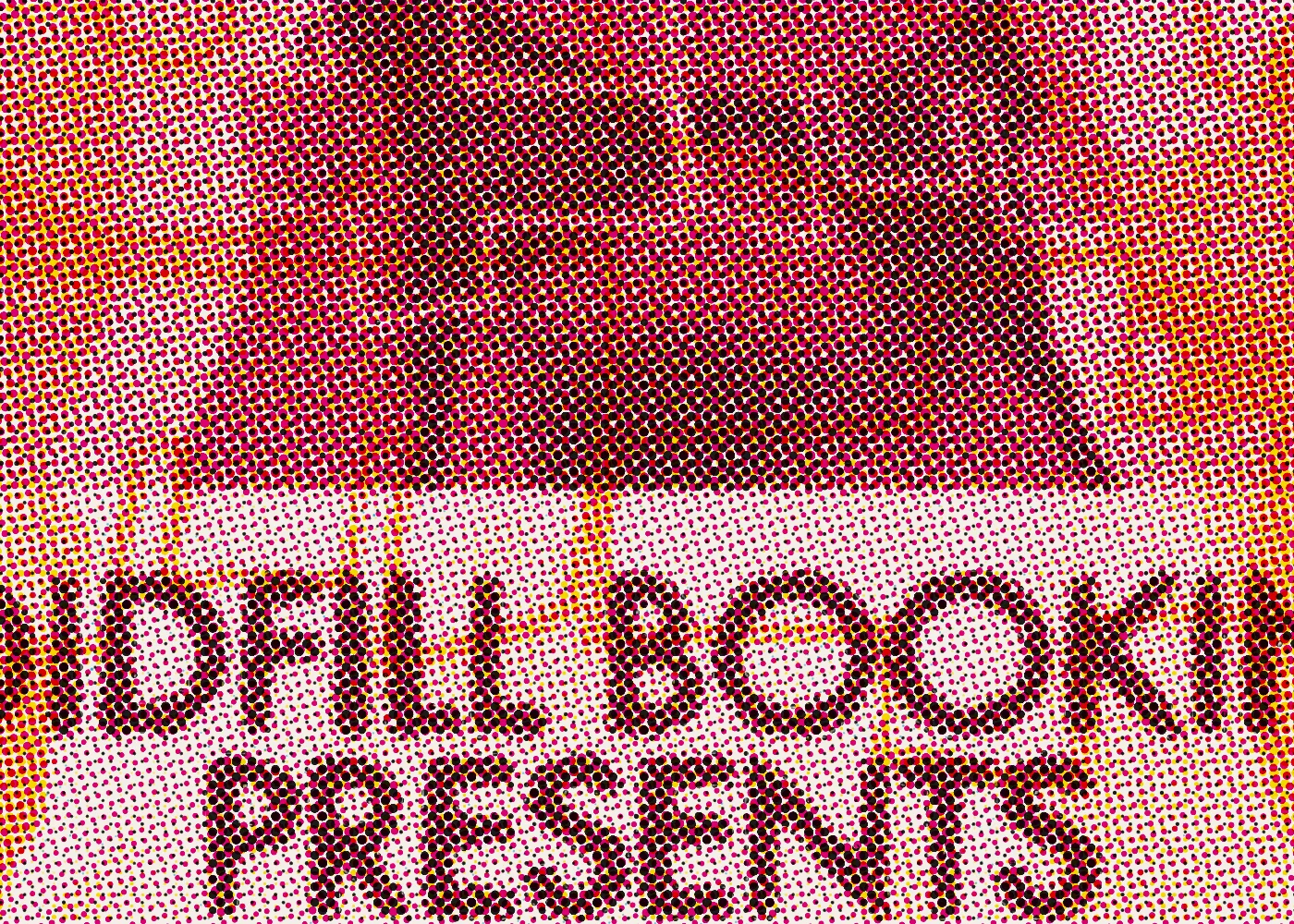 Ausschnitt des Rasters am Schriftzug Voidfill Booking presents, Buchstaben aus Rasterpunkten