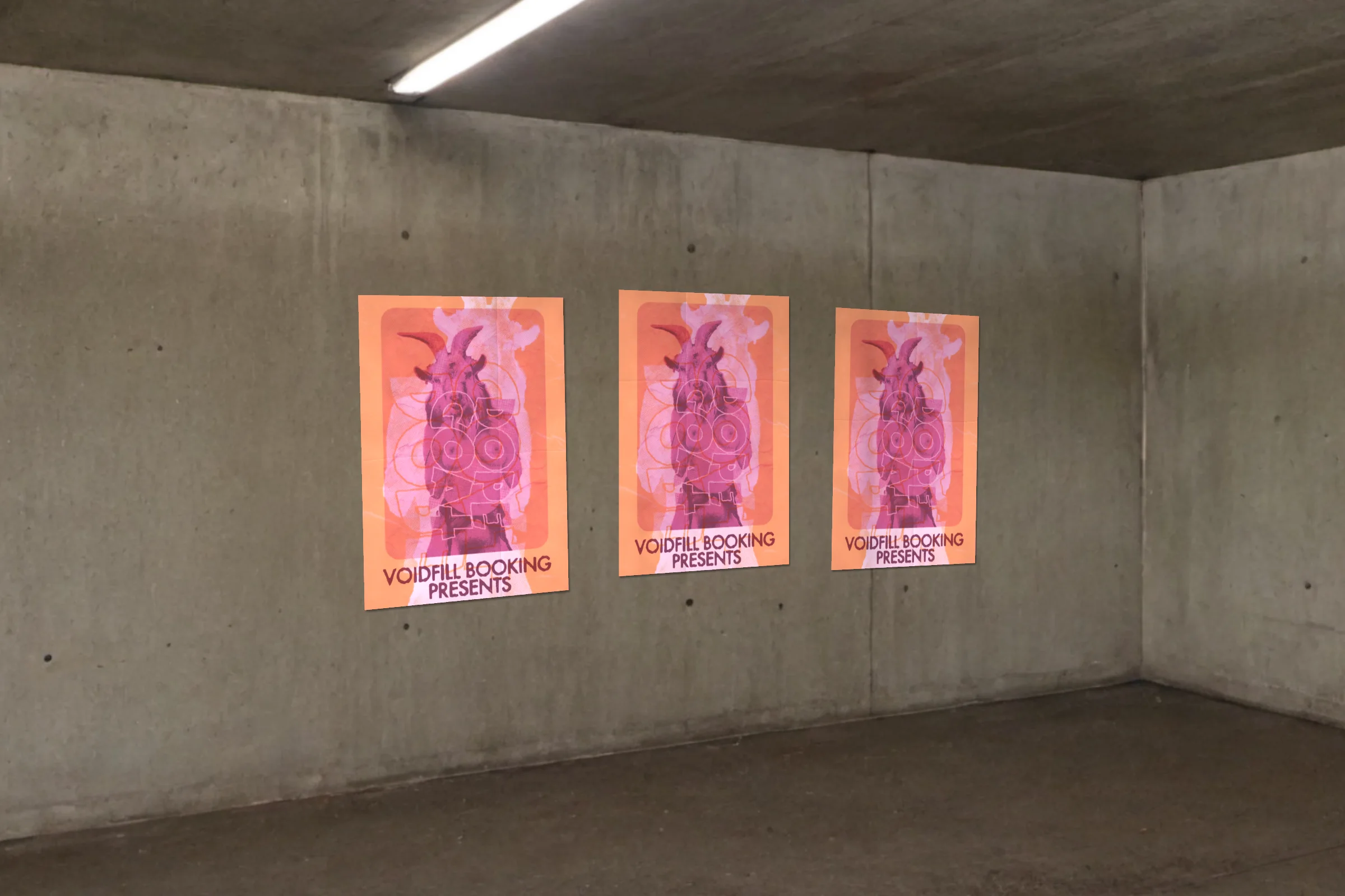 Straßenwerk-Mockup: drei Dope-Goat-Plakate nebeneinander an der Betonwand einer Unterführung